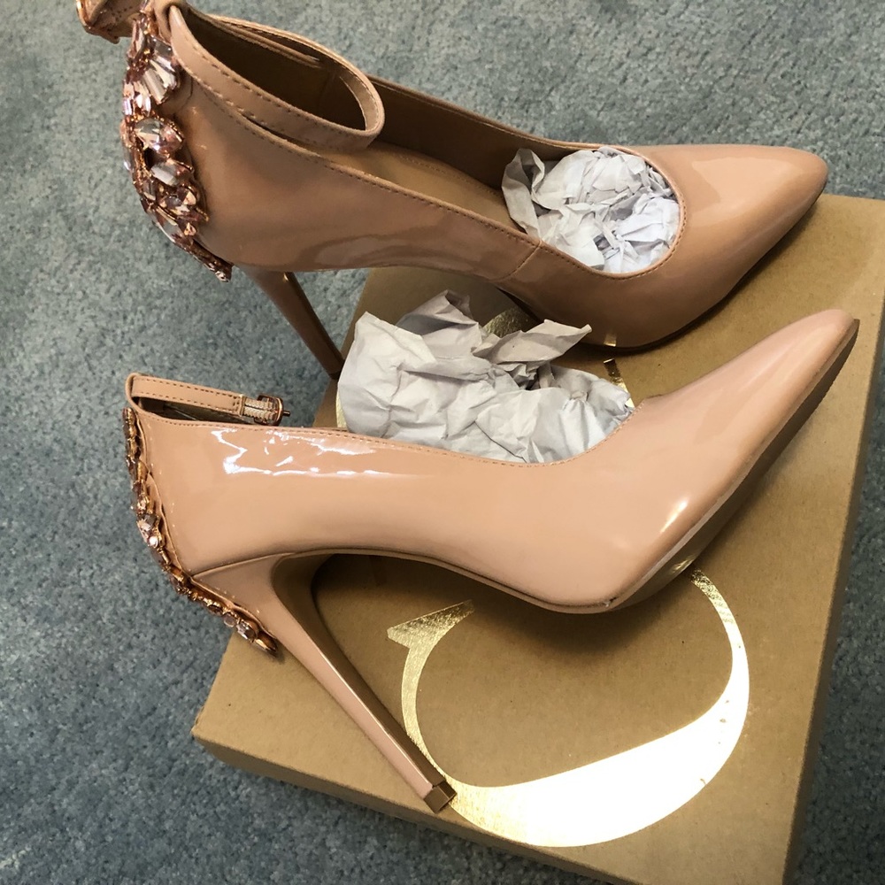 Brand New, Never worn Tan, Heels with studded back